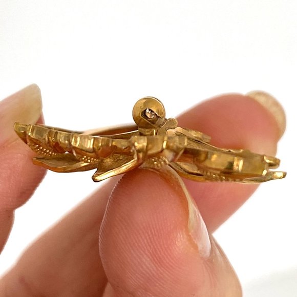 c1900 Andreas Daubs German Flower Seed Pearl 9K Double Gold Plate Antique Brooch - Picture 7 of 10